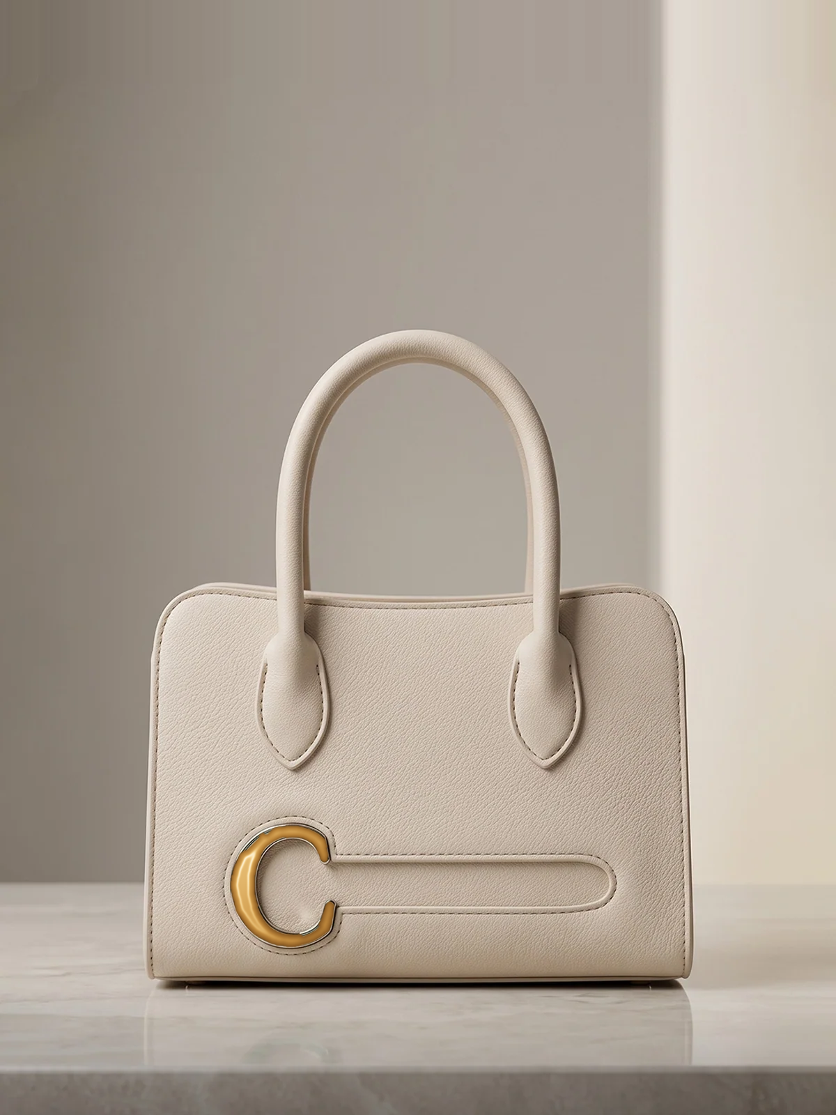 Cream Structured Top-Handle Bag | BAGZZ033
