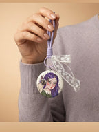 Floral oval compact mirror with ribbon and lace tassels Keychain | KCIN248