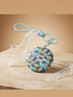 Round floral compact mirror with cream lace tassel Keychain | KCIN252