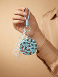 Round floral compact mirror with cream lace tassel Keychain | KCIN252