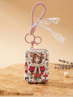 Round floral compact mirror with white lace tassels Keychain | KCIN254
