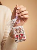 Round floral compact mirror with white lace tassels Keychain | KCIN254