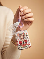 Round floral compact mirror with white lace tassels Keychain | KCIN254