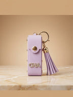 Pink mini wallet with gold tone studs and tassel Keychain | KCIN255