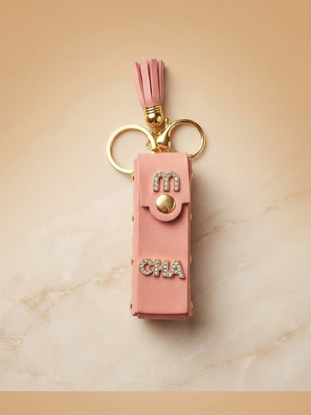 Pink mini wallet with gold tone stud accents Keychain | KCIN256