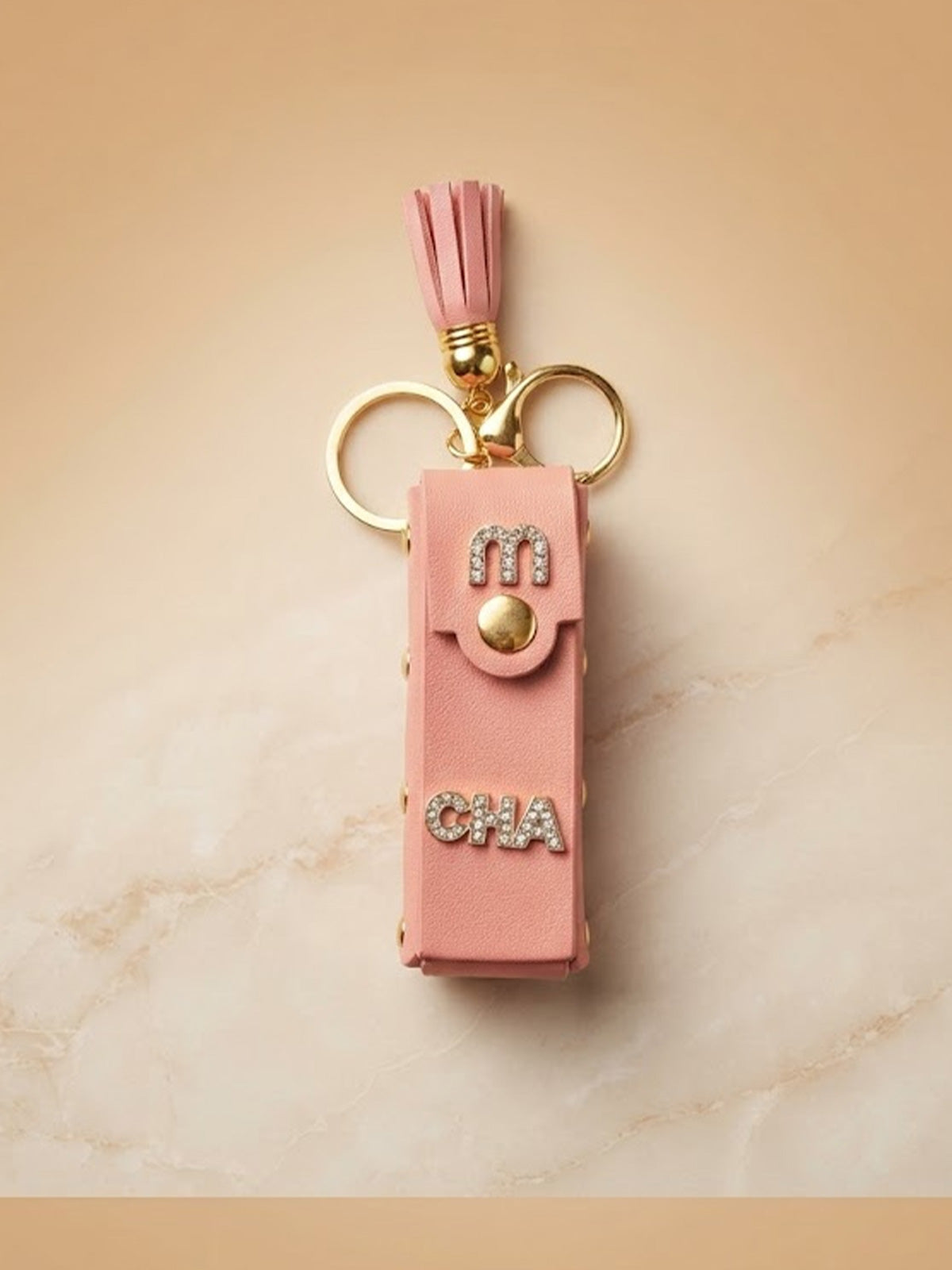 Pink mini wallet with gold tone stud accents Keychain | KCIN256
