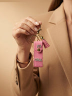 Pink mini wallet with gold tone stud accents Keychain | KCIN256