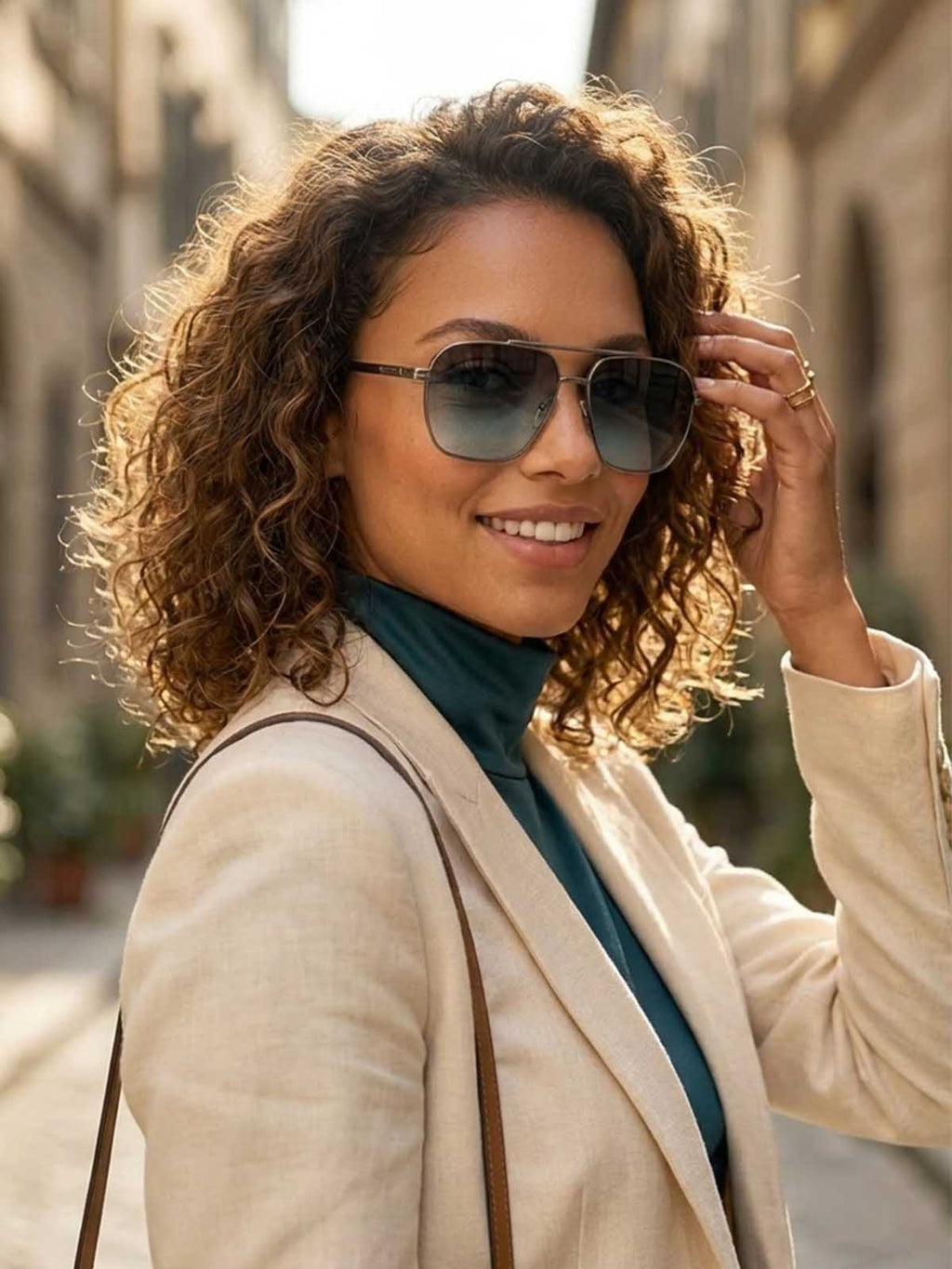 Gunmetal and Green Gradient Geometric Square Navigator Sunglasses