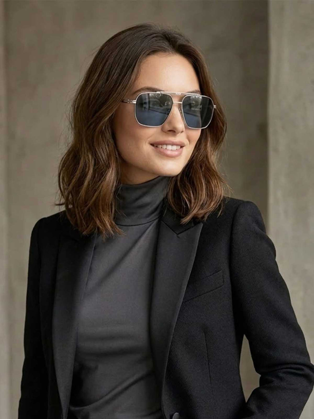 Silver and Black Geometric Square Navigator Sunglasses