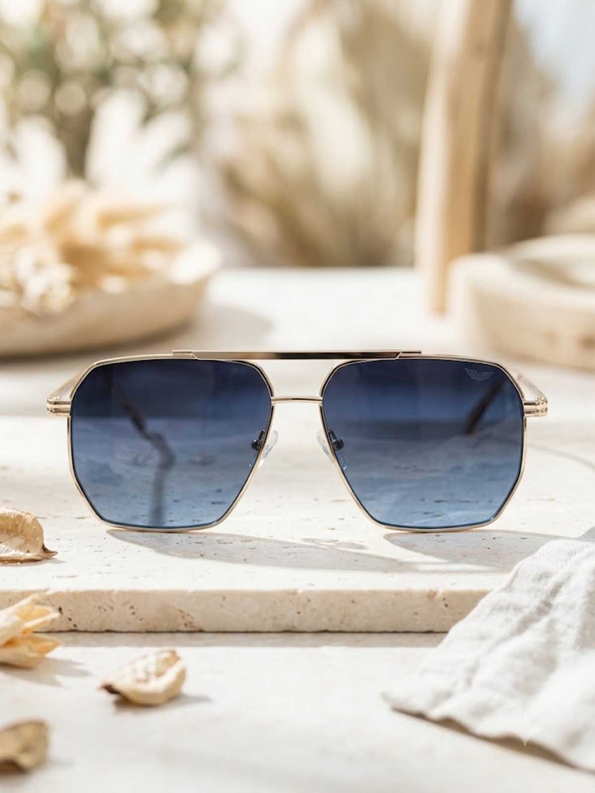 Silver and Black Geometric Square Navigator Sunglasses
