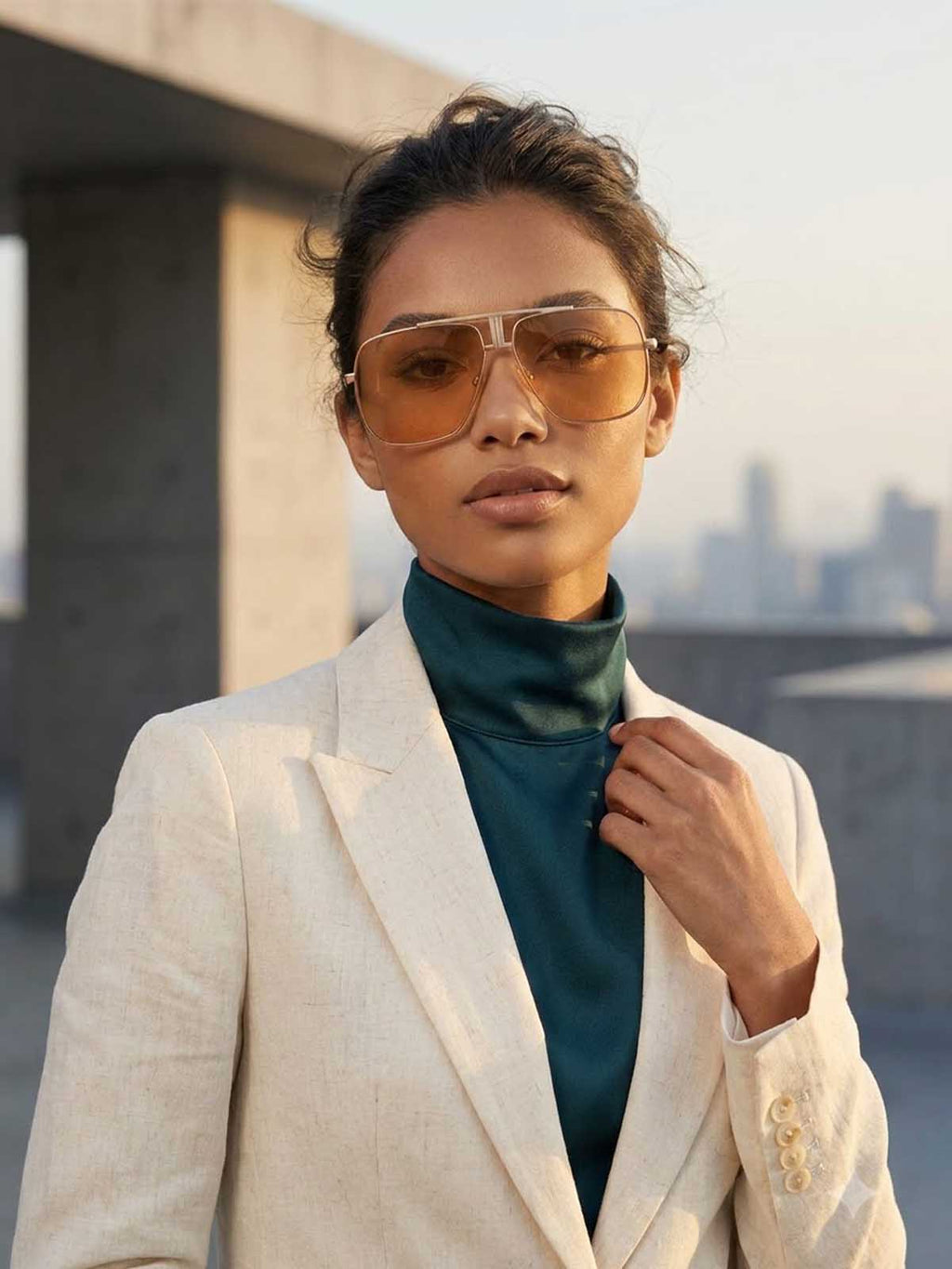 Gold and Warm Peach Orange Geometric Square Navigator Sunglasses
