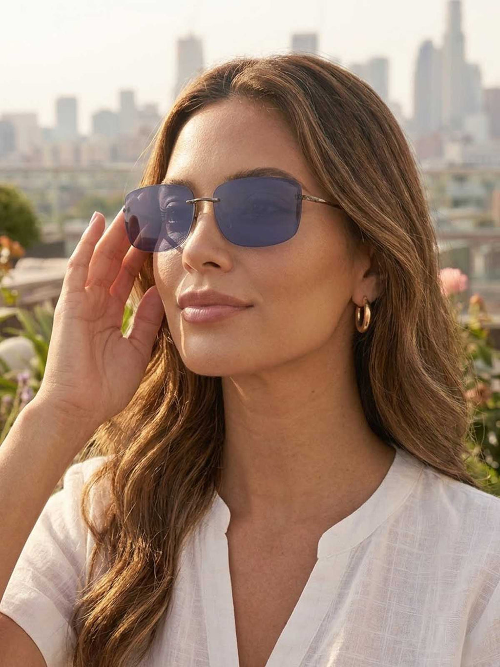Silver and Smoke Black Rimless Y2K Wrap Shield Sunglasses