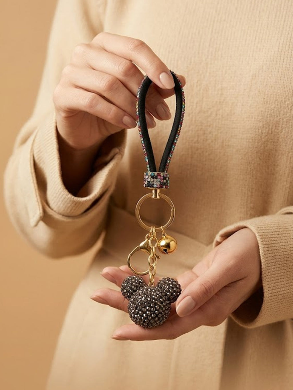 Black and silver beaded ball with dark loop Keychain | KCIN33