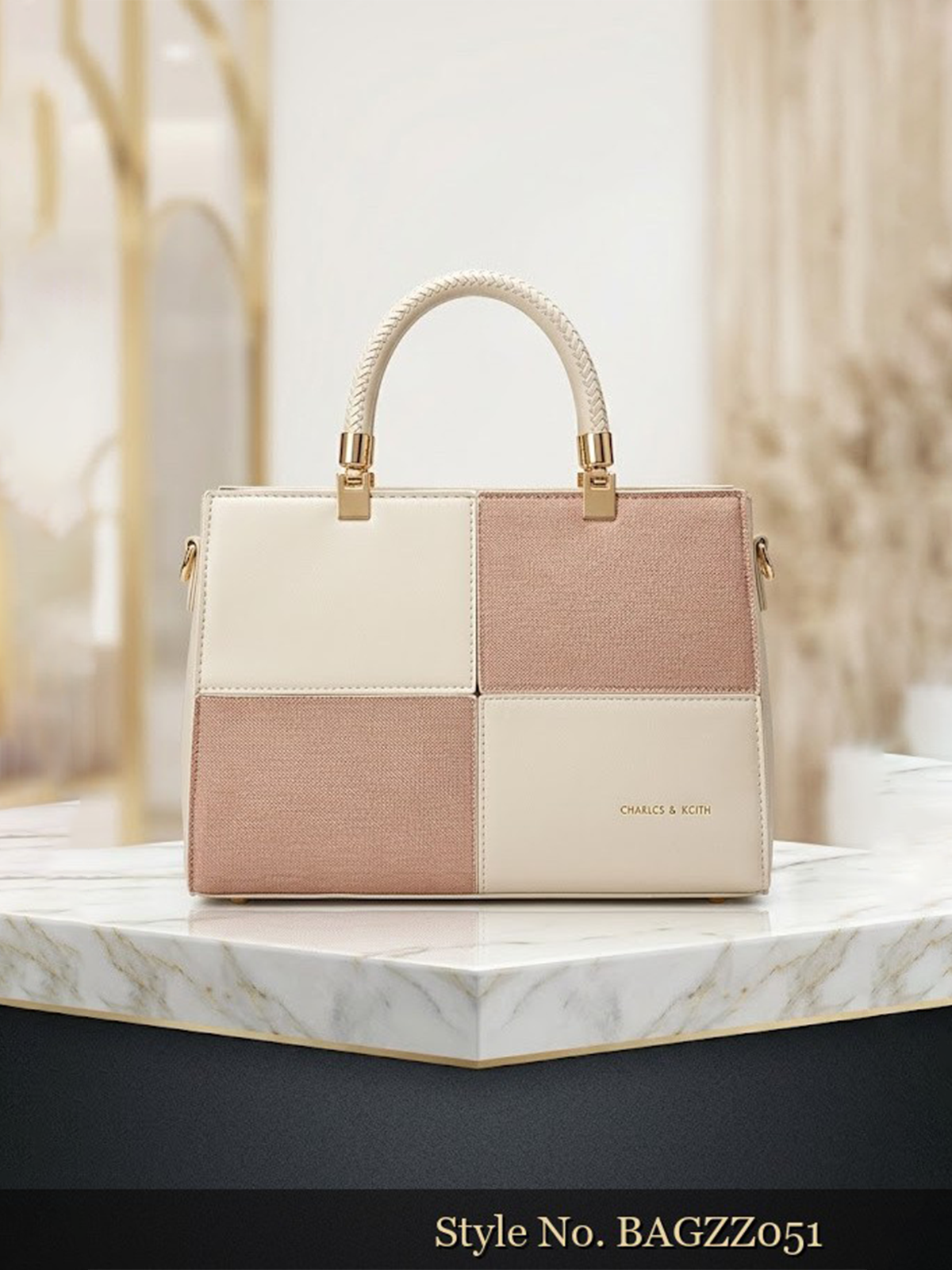 Beige and Pink Color-Block Tote | BAGZZ051