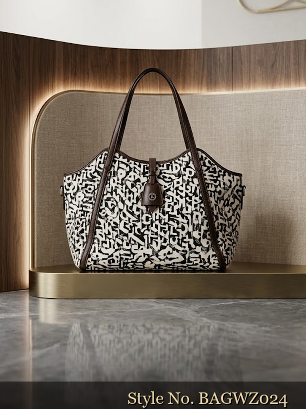 Black and Cream Printed Tote | BAGWZ024