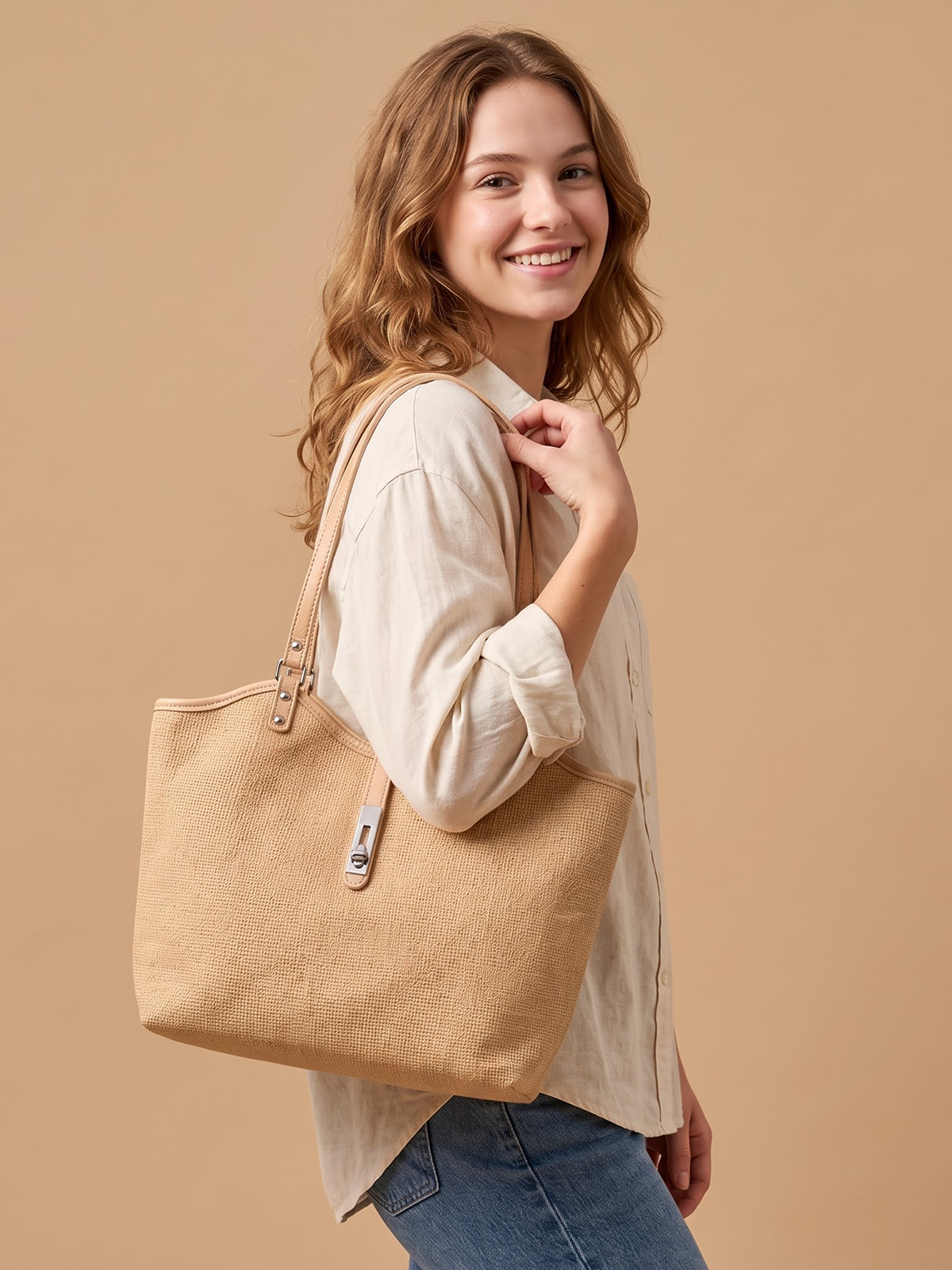 Tan Zip-Top Tote Bag | BAGWZ006
