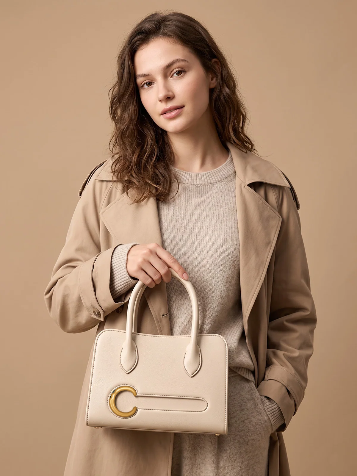 Cream Structured Top-Handle Bag | BAGZZ033