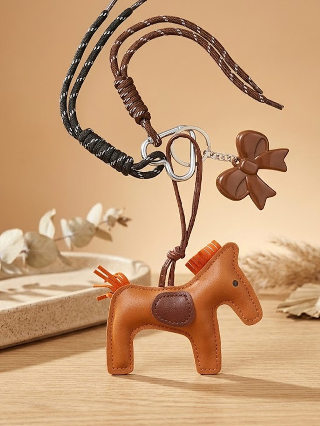 Horse figure charm with braided cords Keychain | KCIN58