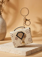Beige patterned mini purse keychain Keychain | KCIN63