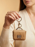 Light gray mini purse with silver plaque Keychain | KCIN89