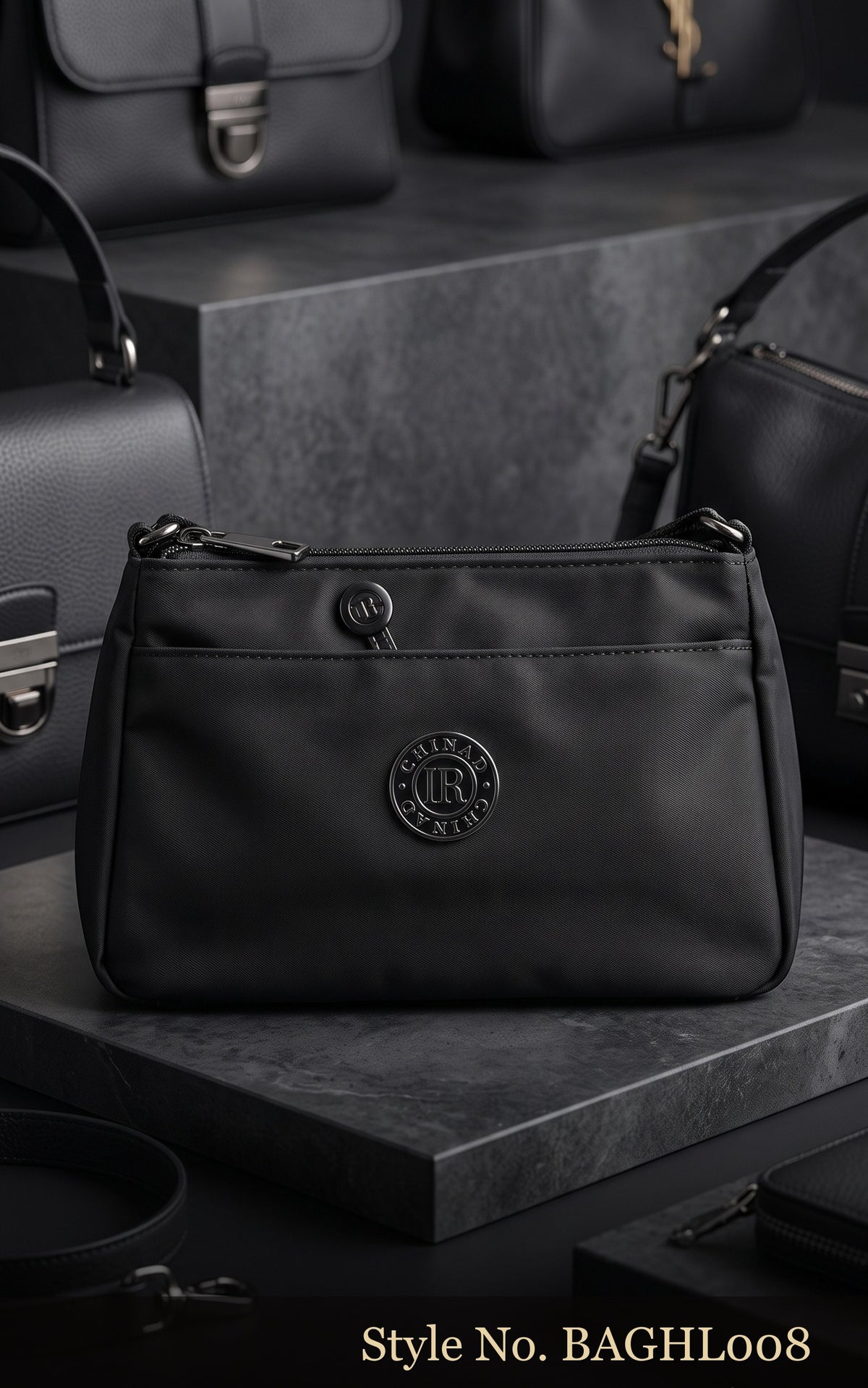 Black Front-Pocket Crossbody Bag | BAGHL008
