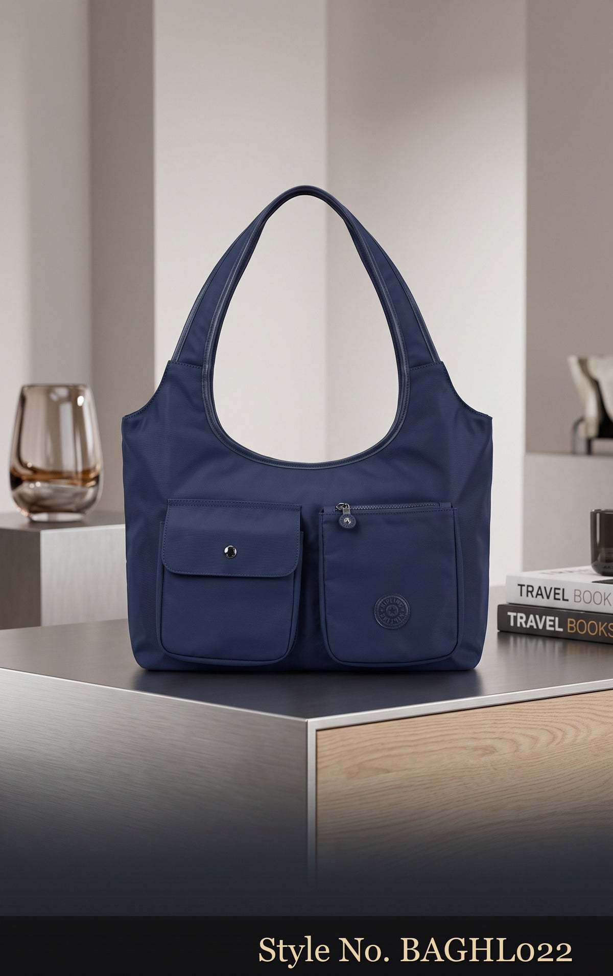 Navy Double-Pocket Tote Bag | BAGHL022