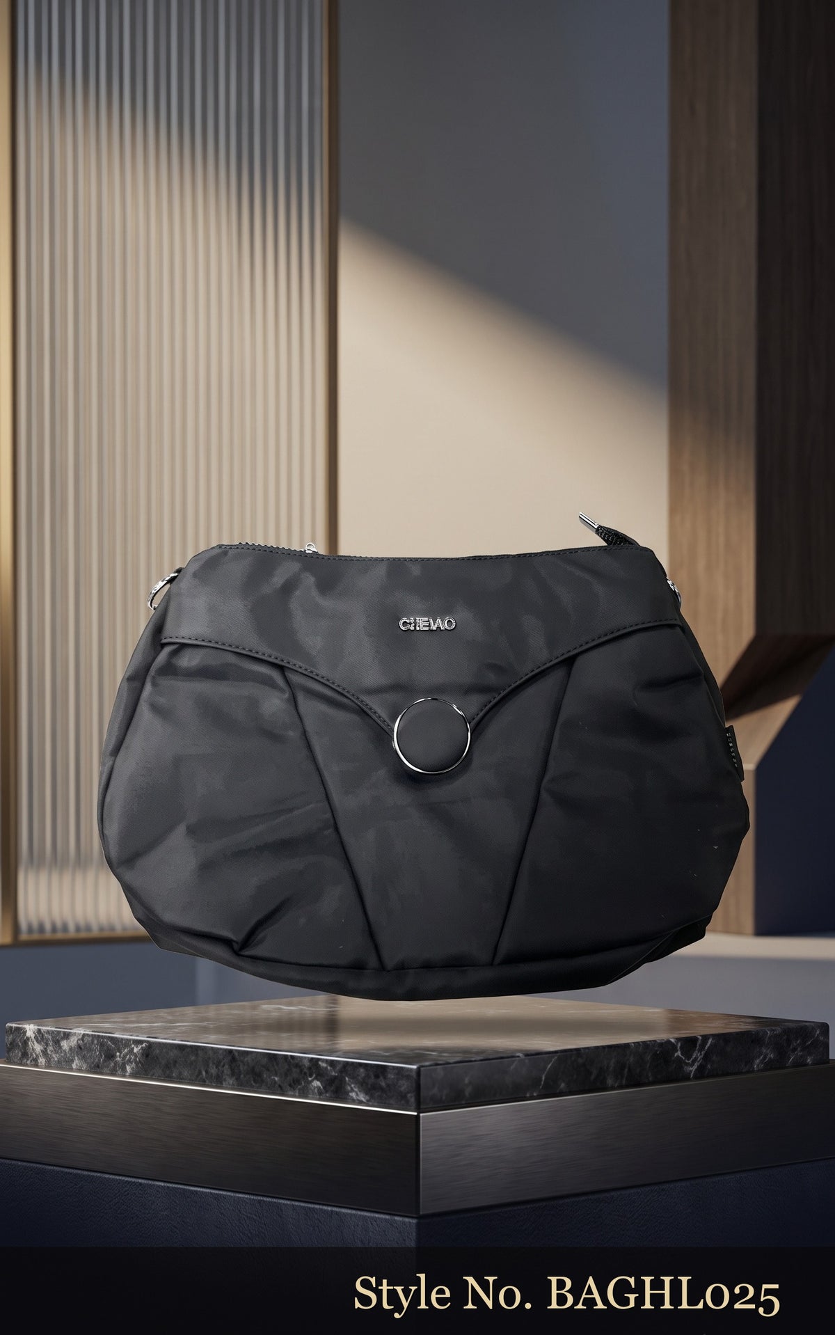 Black Ring-Detail Shoulder Bag | BAGHL025