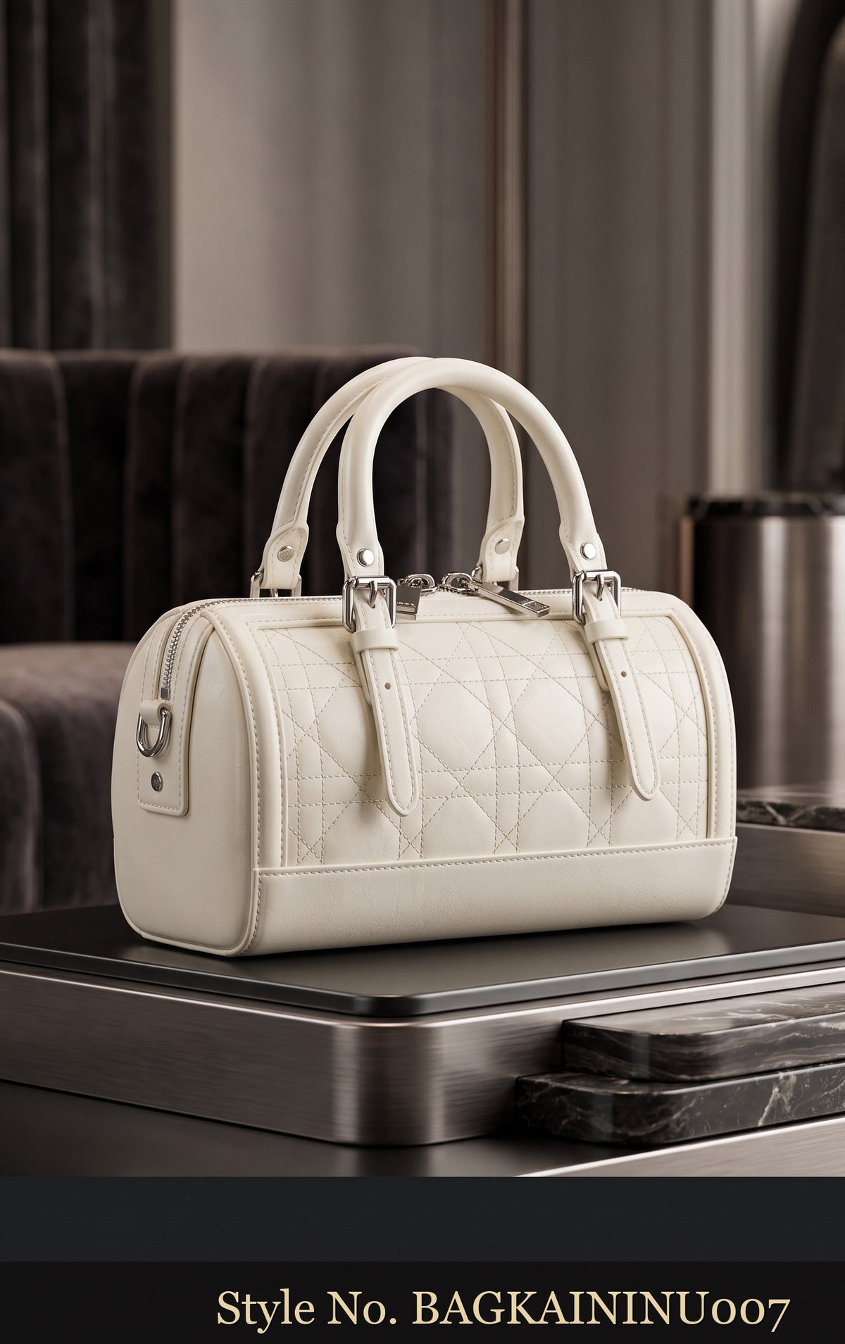 White Structured Top-Handle Bag | BAGKAININU007