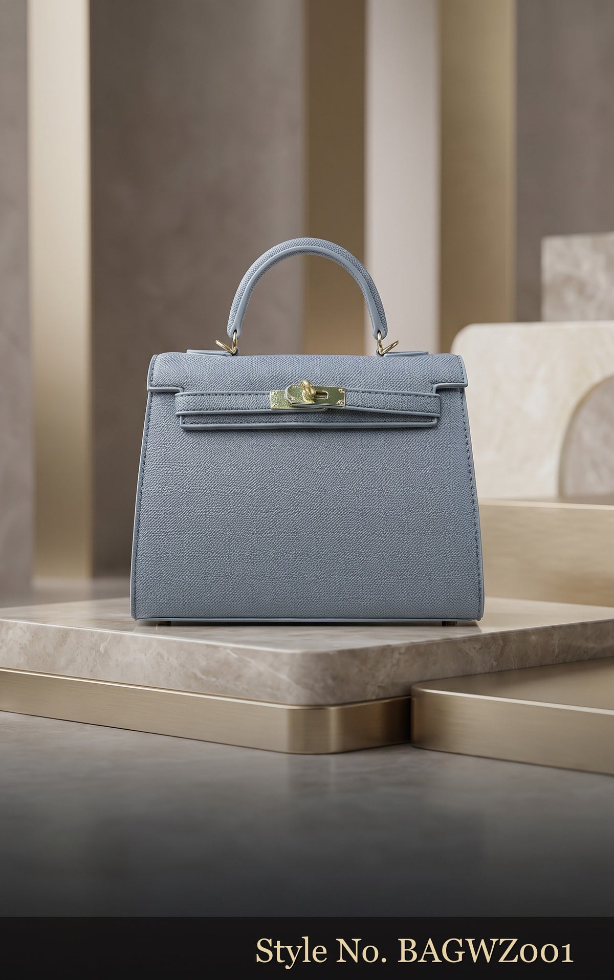 Blue Gray Structured Top-Handle Bag | BAGWZ001
