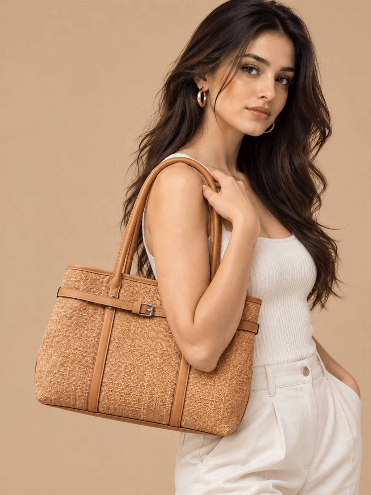 Tan Woven Shopper Tote | BAGWZ003