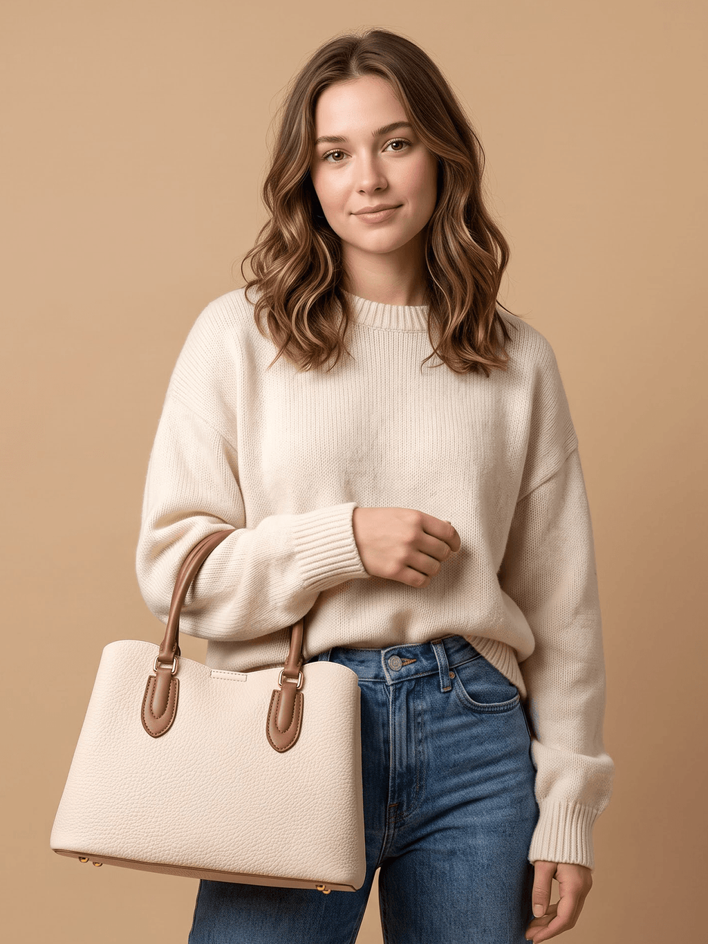 Cream Top-Handle Tote Bag | BAGWZ005