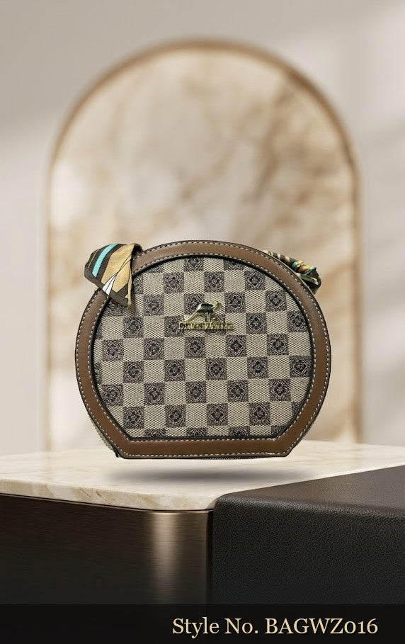 Beige Checkerboard Crossbody Bag | BAGWZ016