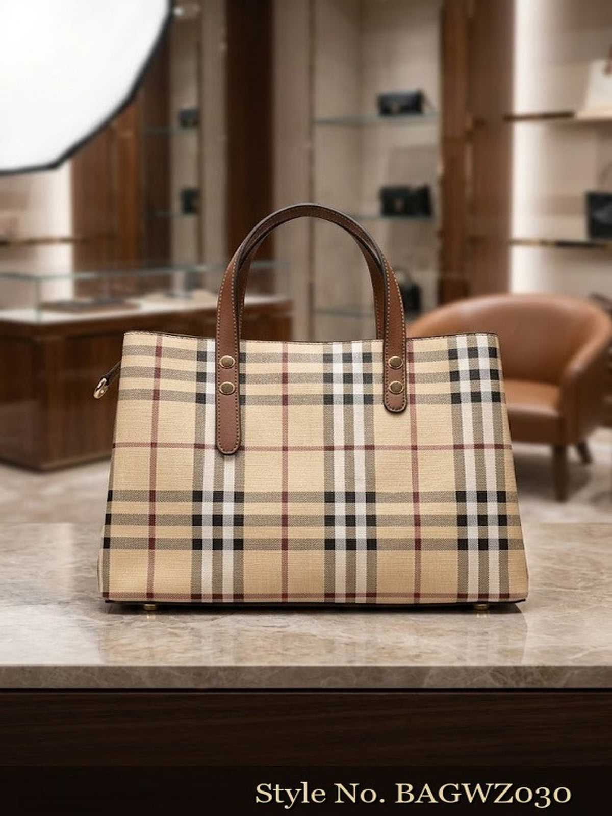 Beige Plaid Top-Handle Bag | BAGWZ030