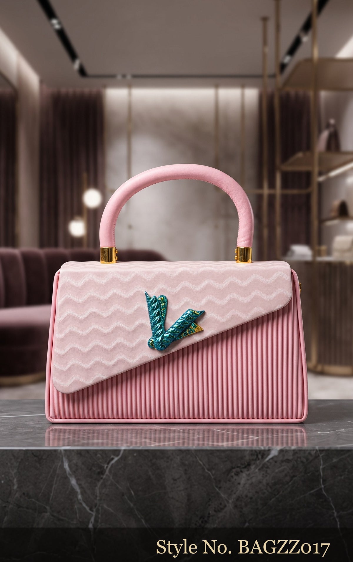 Pink and Cream Ribbed Top-Handle Bag | BAGZZ017