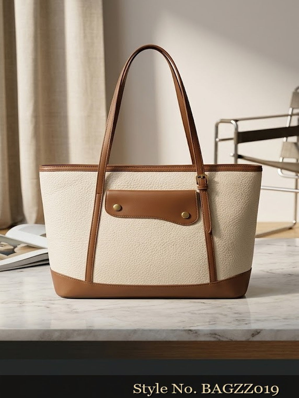 Cream and Brown Panel Tote | BAGZZ019
