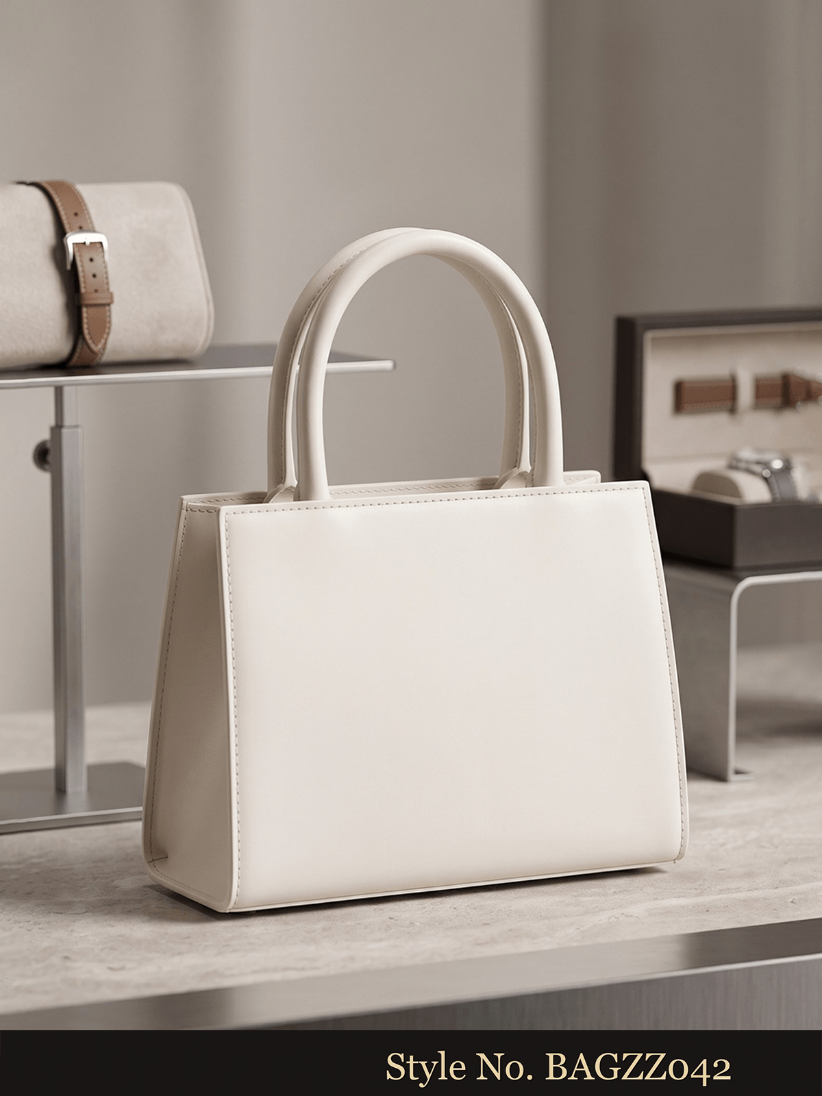 Gray Structured Top-Handle Bag | BAGZZ042