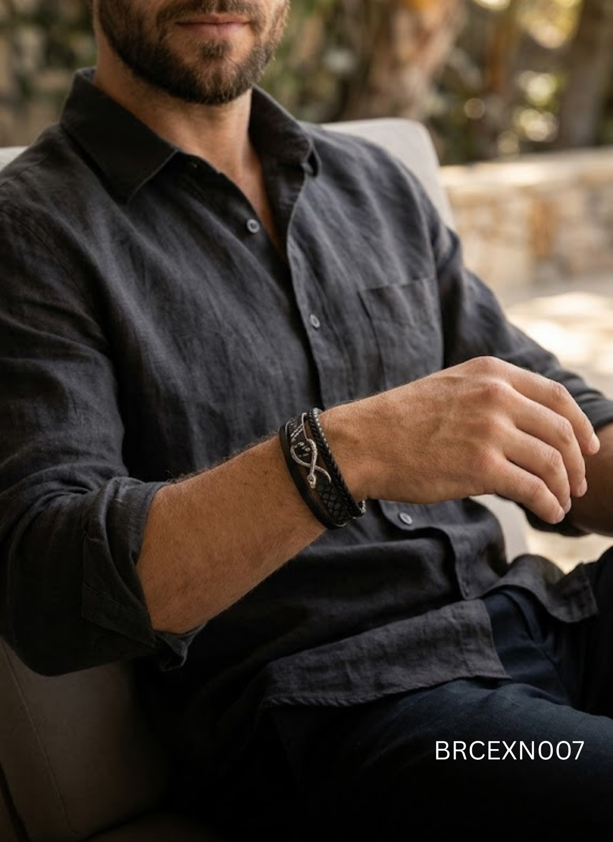 Men’s Black Bracelet with Geometric Diamond Centerpiece
