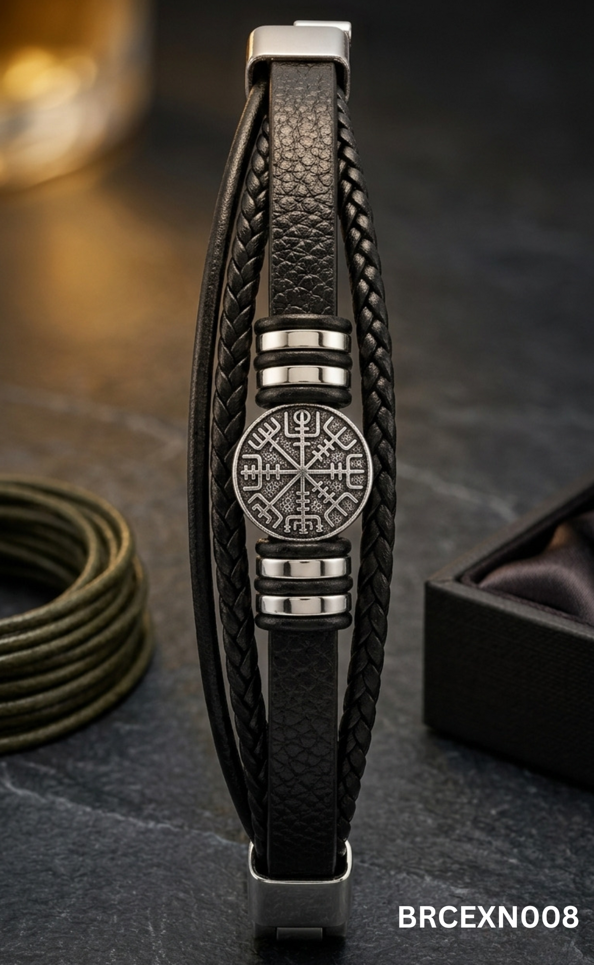 Men’s Braided Bracelet with Round Metal Accent