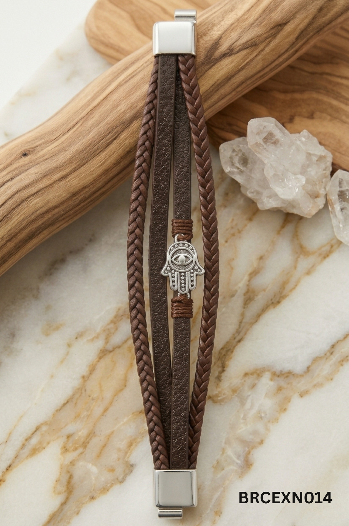Men’s Brown Braided Bracelet with Round Center Accent
