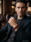 Men’s Red and Black Braided Bracelet with Metal Accent