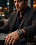 Men’s Black Bracelet with Round Dial-Style Centerpiece