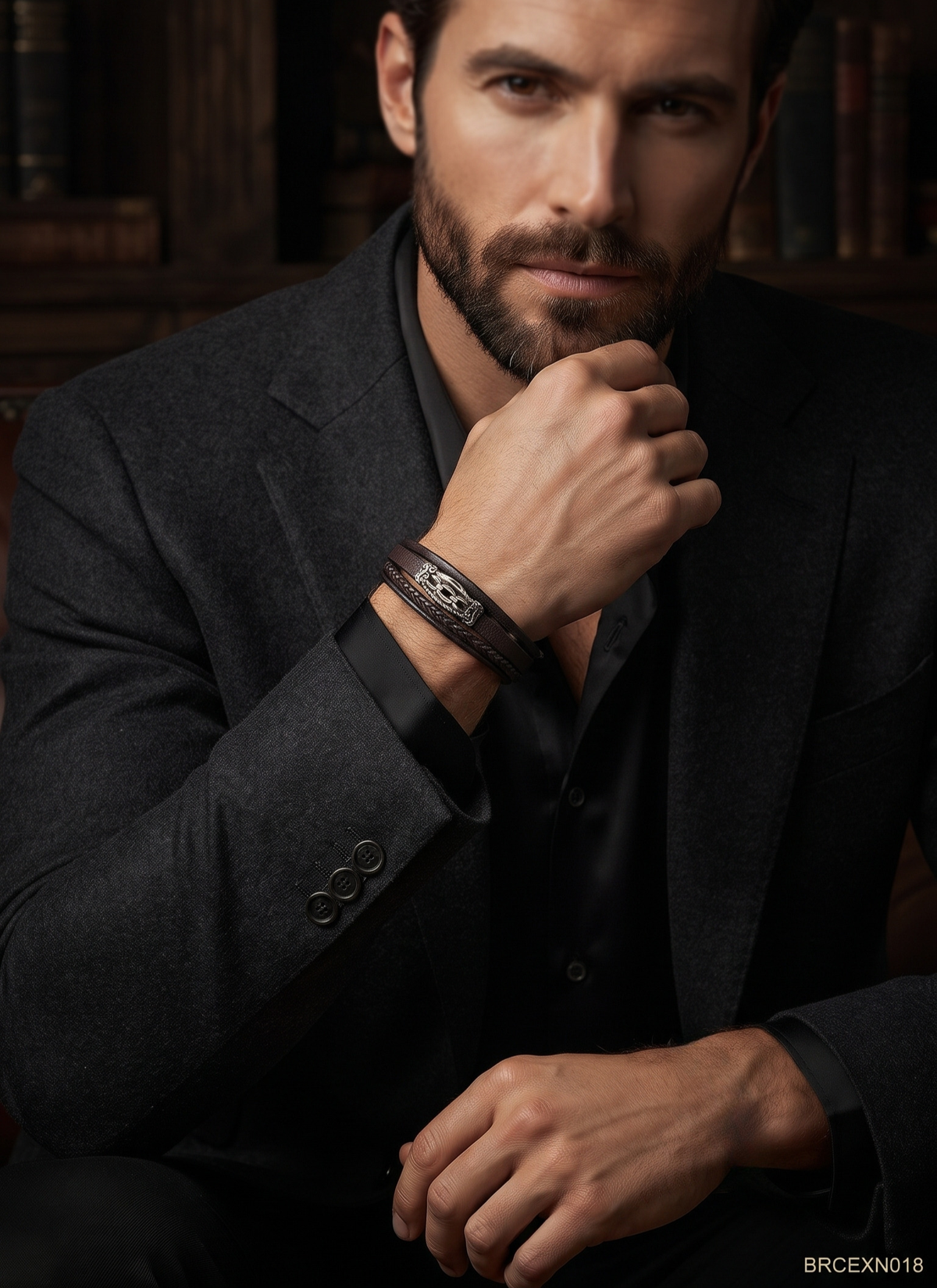 Men’s Braided Bracelet with Silver-Tone Center Plate