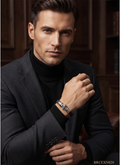 Men’s Braided Bracelet with Geometric Metal Centerpiece