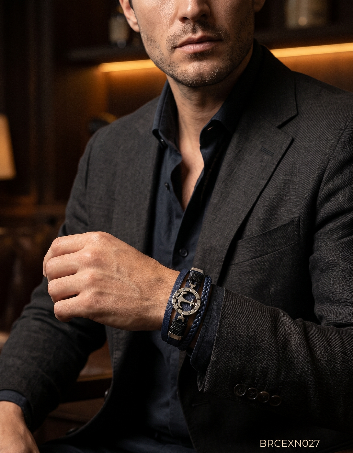 Men’s Braided Bracelet with Compass-Style Center