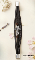 Men’s Braided Bracelet with Silver-Tone Cross