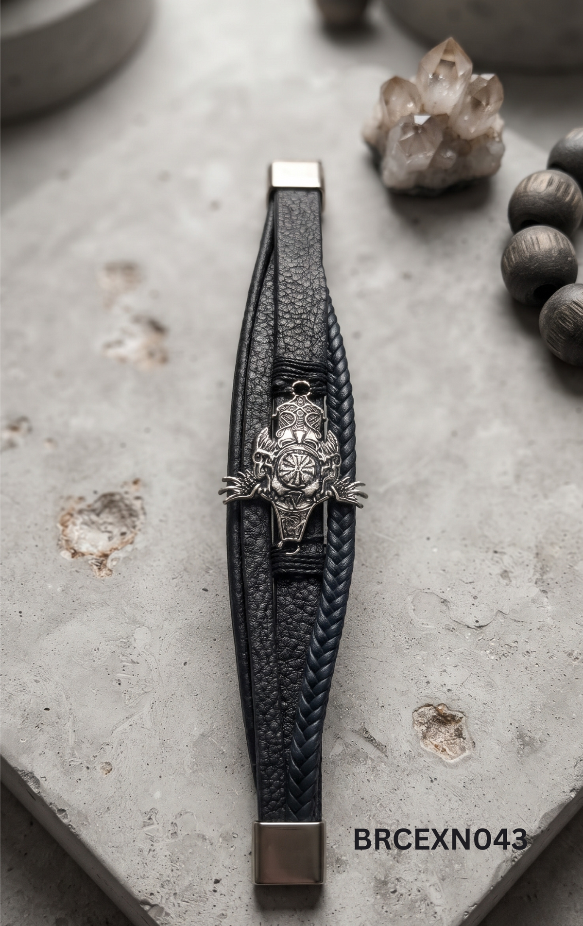 Men’s Black Bracelet with Ornate Oval Centerpiece