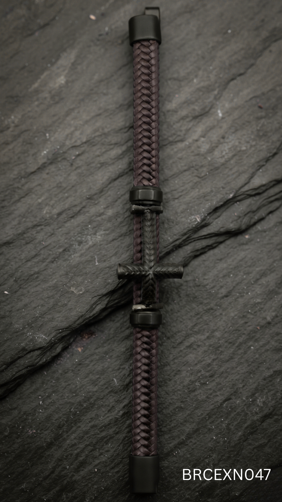 Men’s Black Bracelet with Cross and Bead Details
