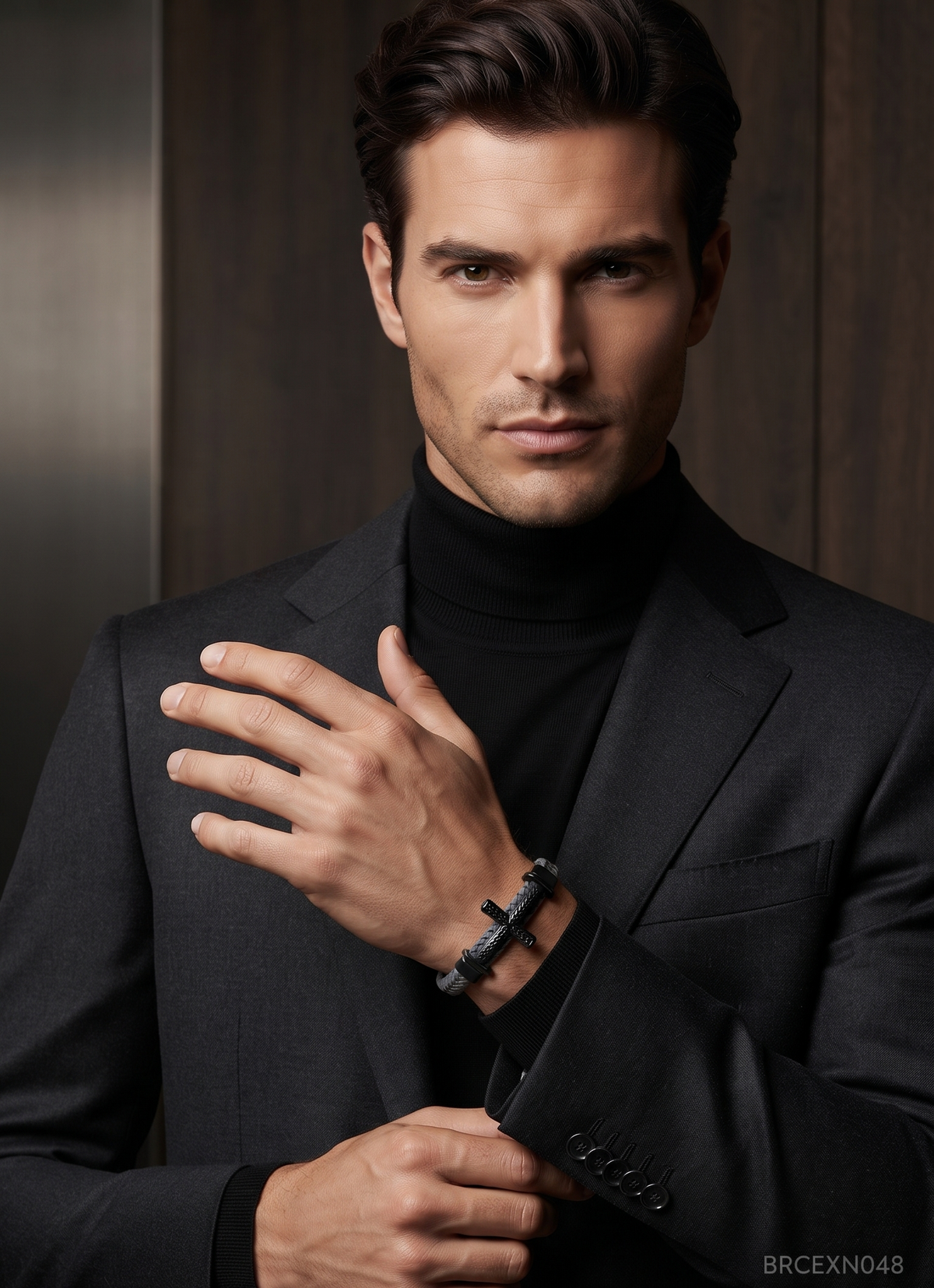 Men’s Black Cross Bracelet with Round Spacers