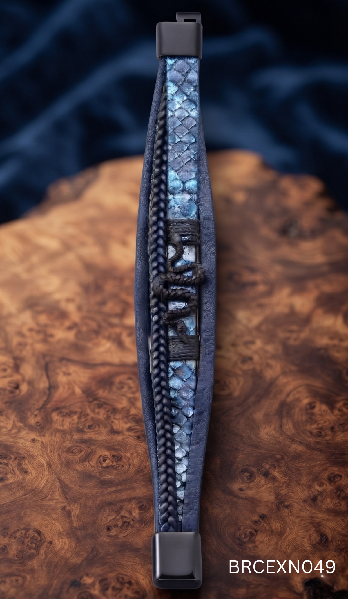 Men’s Blue and Black Woven Bracelet with Bead Accents