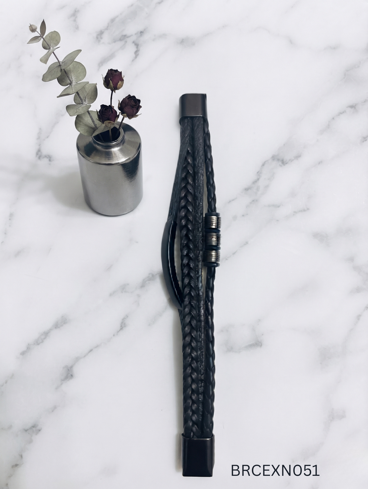 Men’s Black Bracelet with Slim Raised Centerpiece